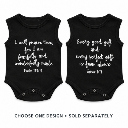 Psalm 139:14, James 1:17 tank bodysuit design choices. Choose one design; sold separately.