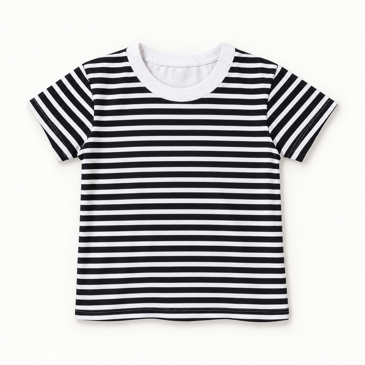 Modern Burlap Stripes print organic baby and kids tee, full front view on a warm-white background.