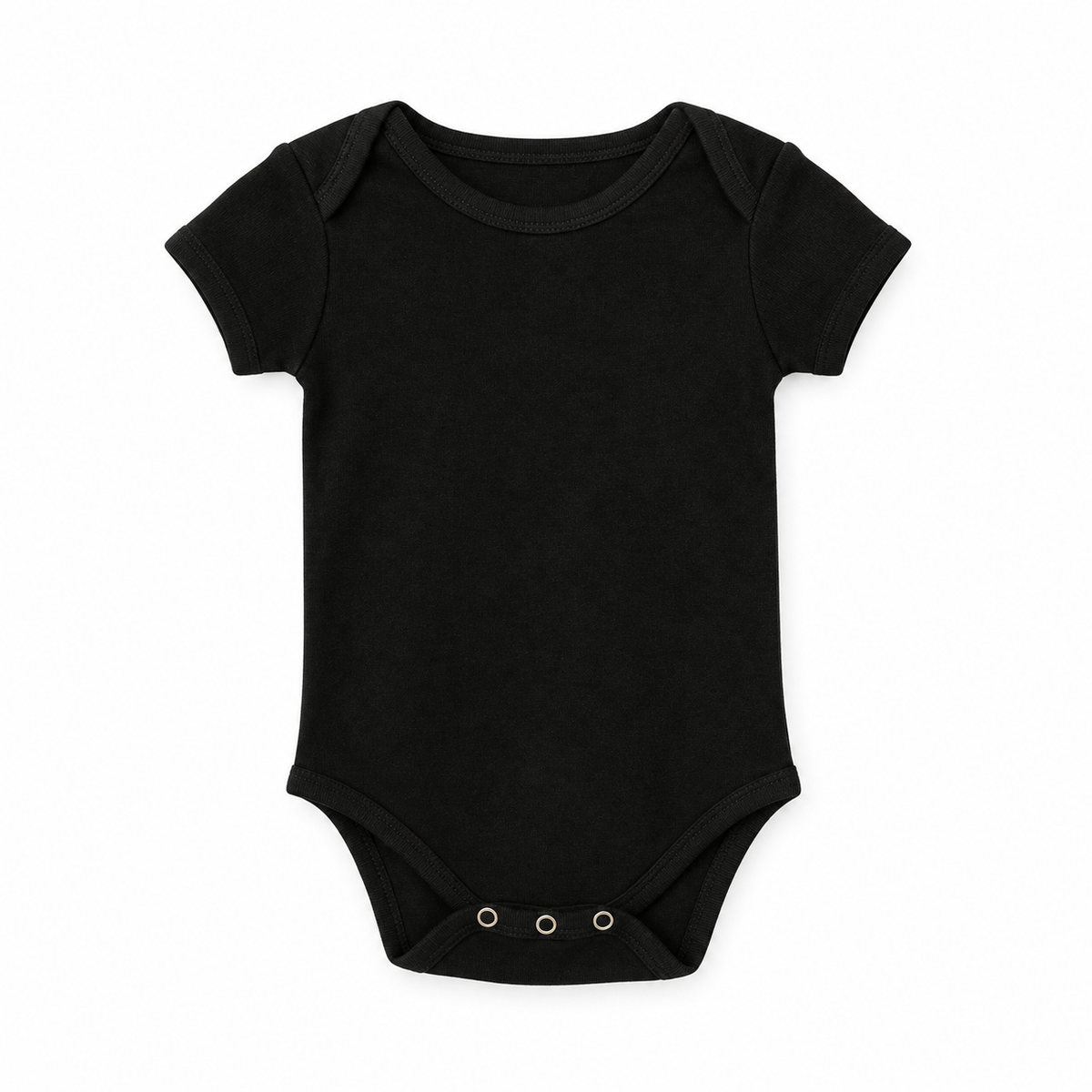 Organic Baby Short Sleeve Bodysuit in Black, front studio product photograph on white.