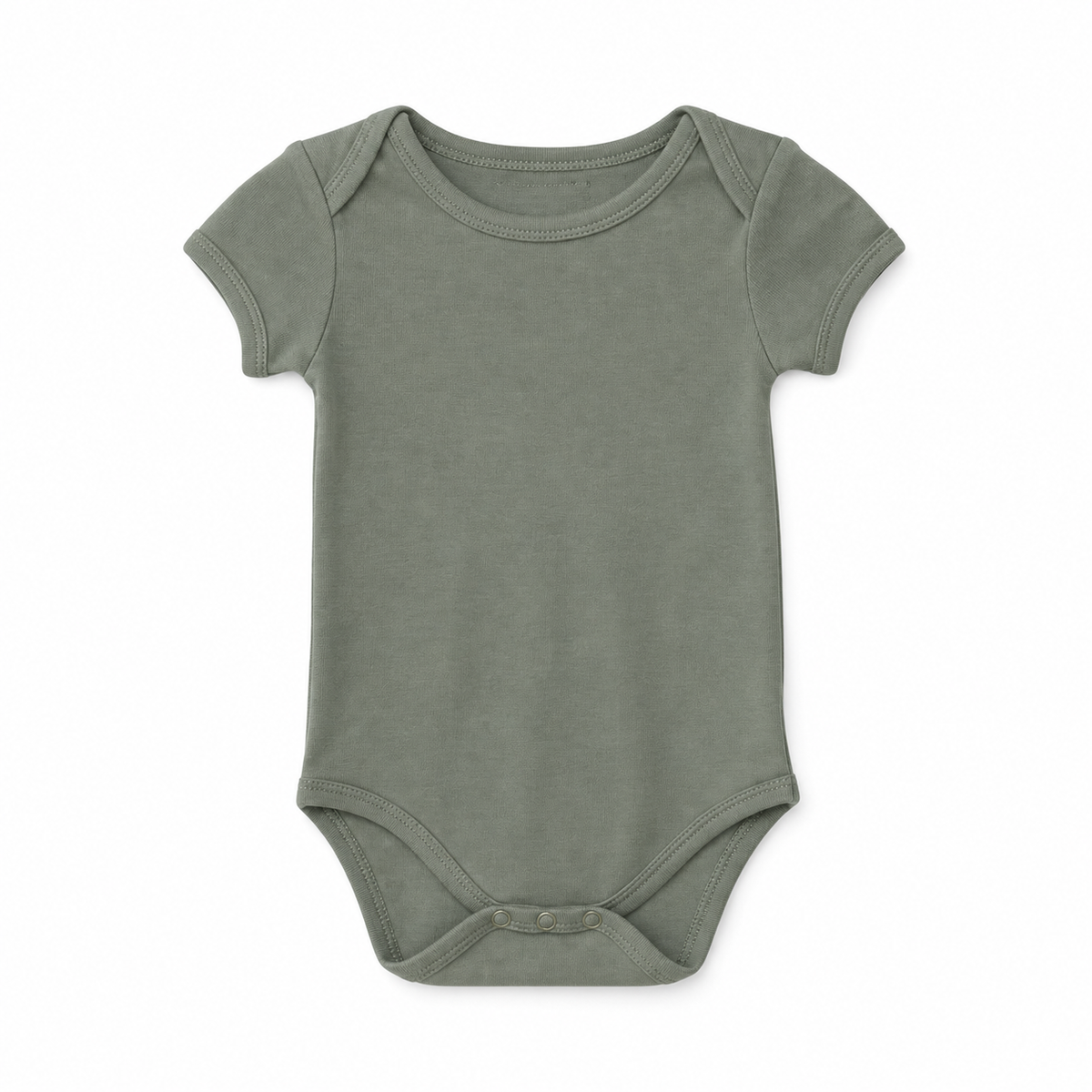 Organic Baby Short Sleeve Bodysuit in Neutral Gray, front studio product photograph on white.