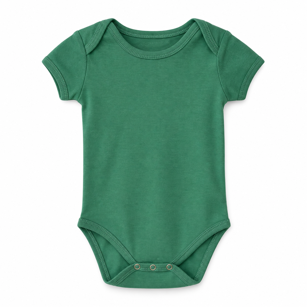 Organic Baby Short Sleeve Bodysuit in Pine Green, front studio product photograph on white.
