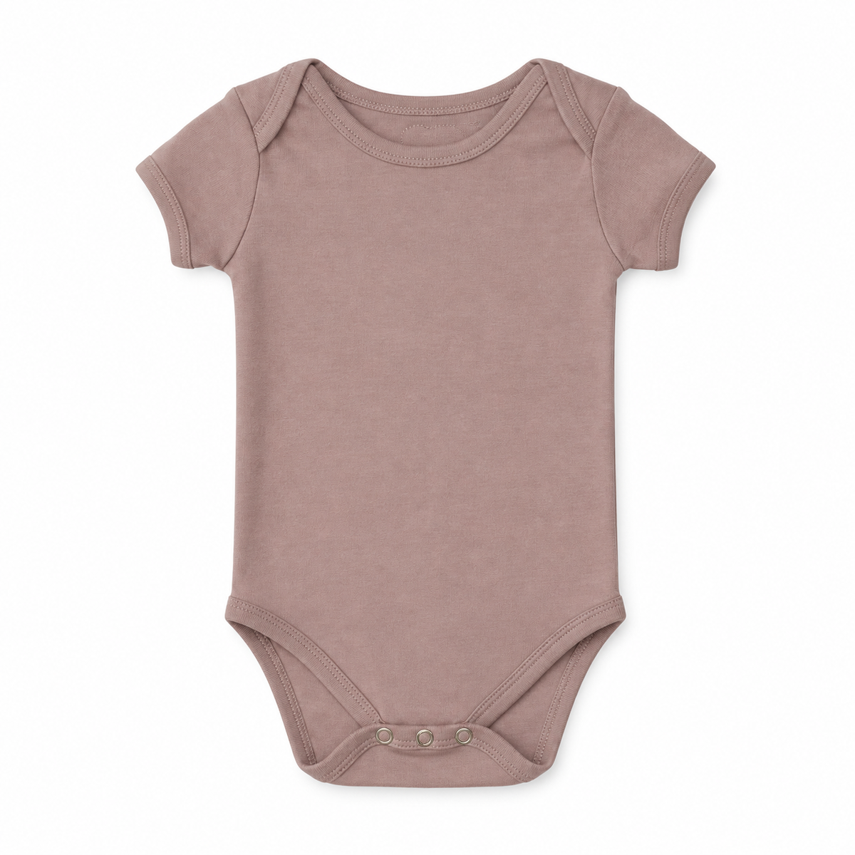 Organic Baby Short Sleeve Bodysuit in Mauve, front studio product photograph on white.