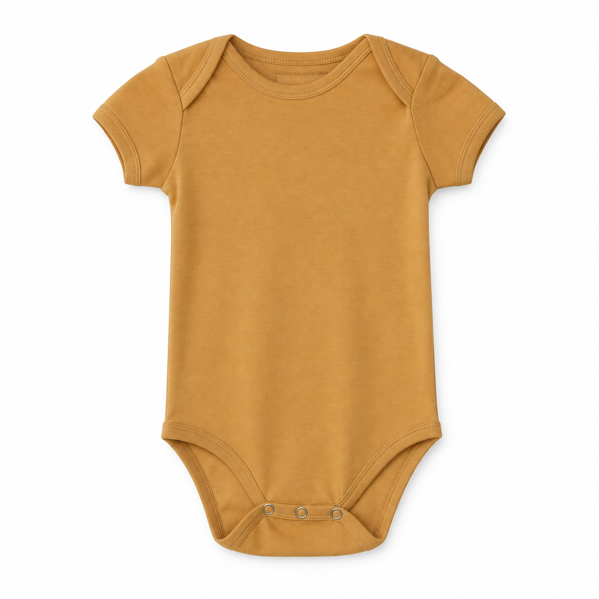 Organic Baby Short Sleeve Bodysuit in Honey, front studio product photograph on white.