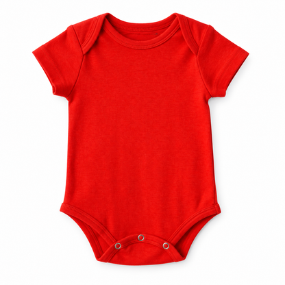 Organic Baby Short Sleeve Bodysuit in Cherry Tomato, front studio product photograph on white.