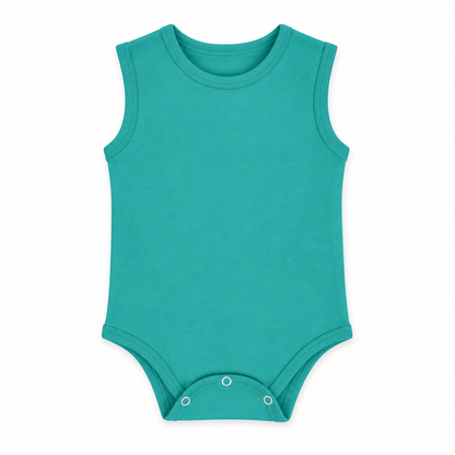 Organic Baby Tank Bodysuit in Arcadia, front studio product photograph on white.