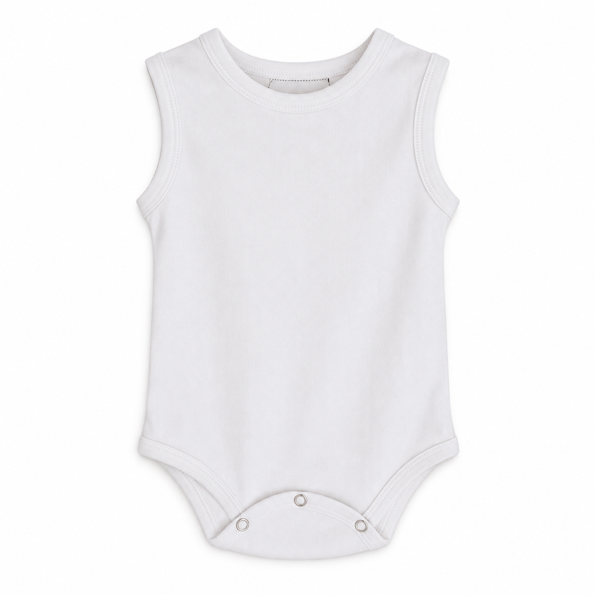 Organic Baby Tank Bodysuit in White, front studio product photograph on white.