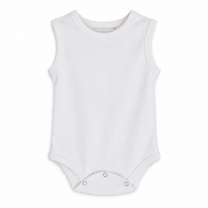 Organic Baby Tank Bodysuit in White, front studio product photograph on white.