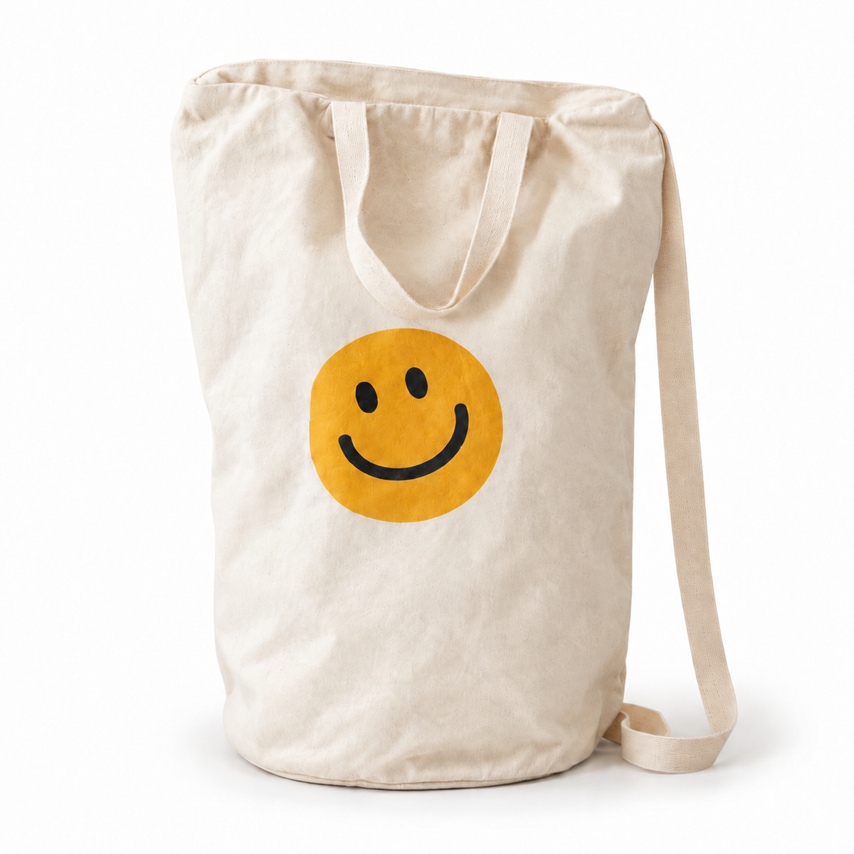 Smiley Face cotton canvas bag on a white studio background