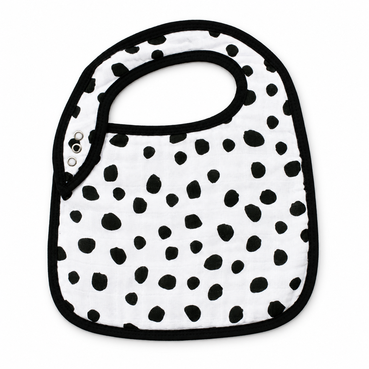 Spots organic muslin bib from Modern Burlap, front studio view on white.