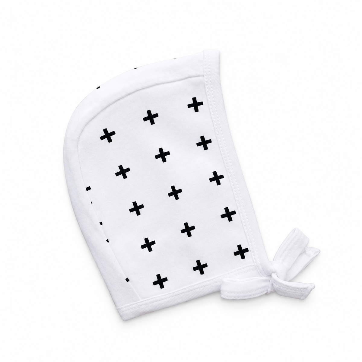 Organic Baby Bonnet | Signature Prints | 0-6 Months / B+W Swiss Cross — studio product view