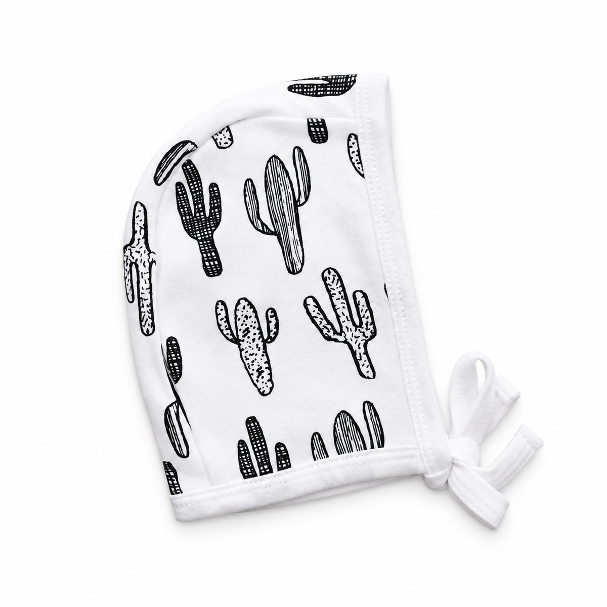 Organic Baby Bonnet | Signature Prints | 0-6 Months / B+W Cactus © — studio product view