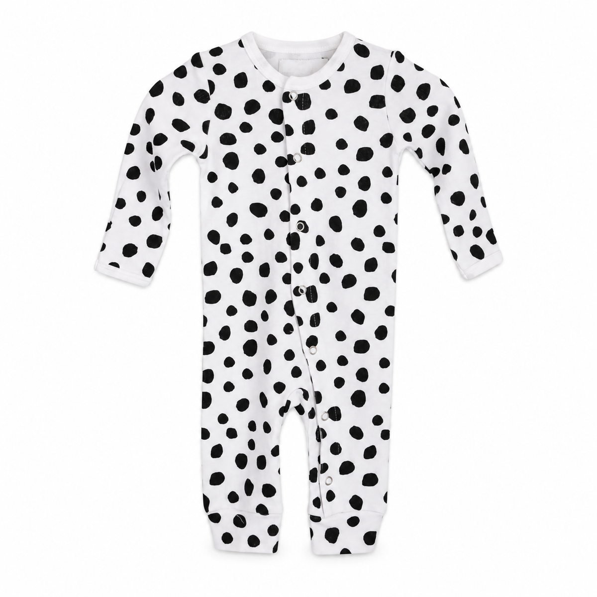 Organic Baby Button Coverall | Signature Prints | Newborn / B+W Spots © — studio product view