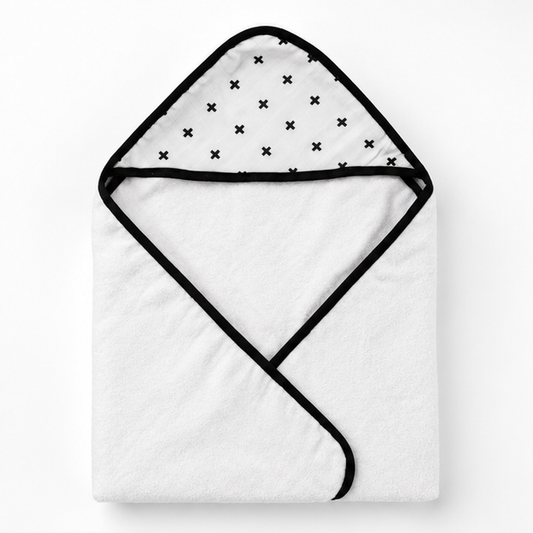 Swiss Cross Muslin + Terry Hooded Baby Towel — folded studio view on white