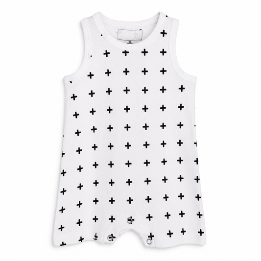 Modern Burlap tank swiss cross, full front studio view