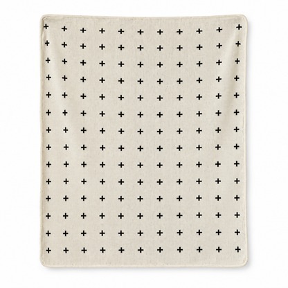 Mini Swiss Cross Recycled Cotton Throw Blanket — Natural, studio design reference on white.