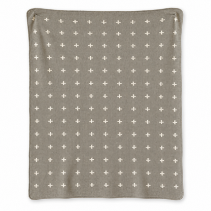 Mini Swiss Cross Recycled Cotton Throw Blanket — Topo, studio design reference on white.