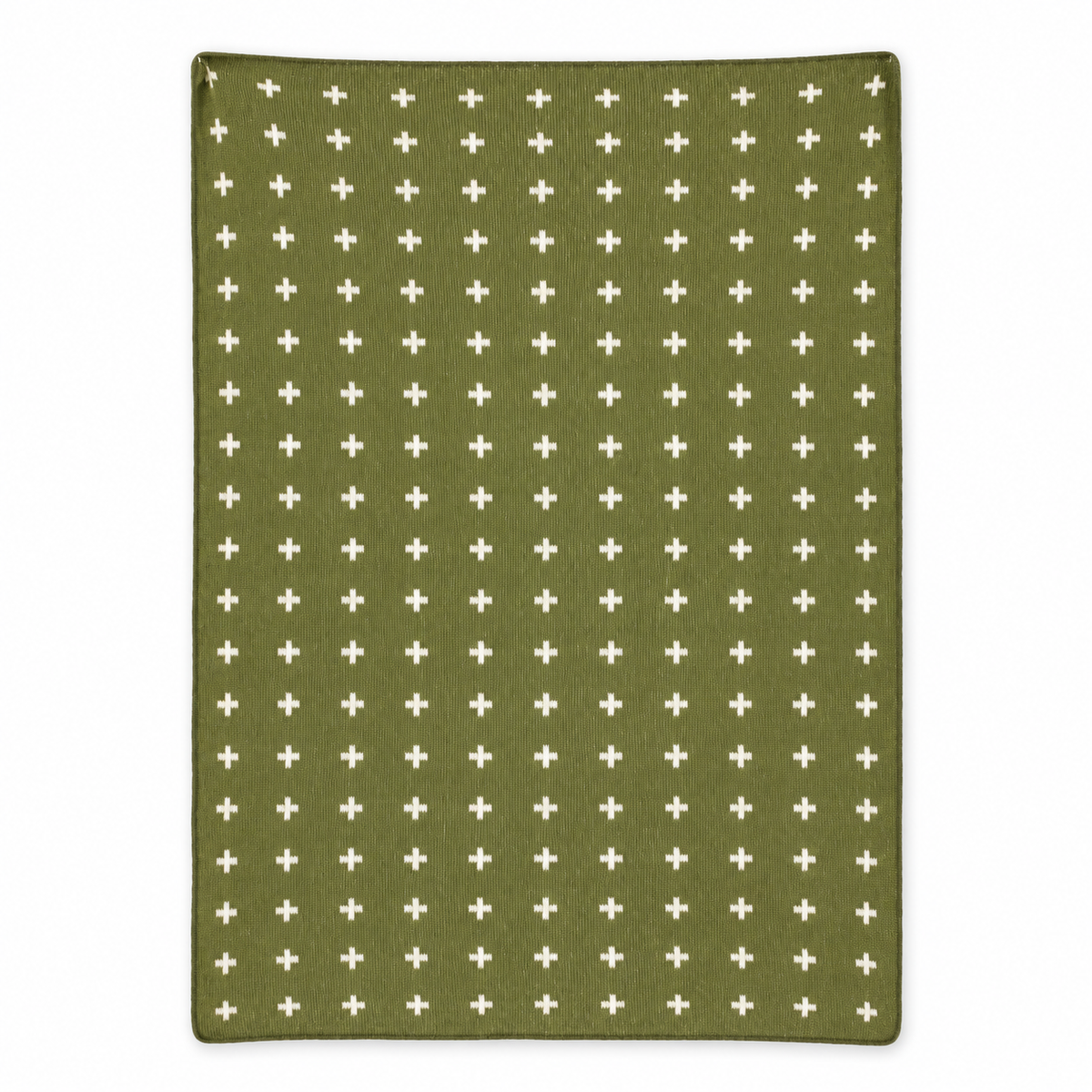 Mini Swiss Cross Recycled Cotton Throw Blanket — Kaki Green, studio design reference on white.