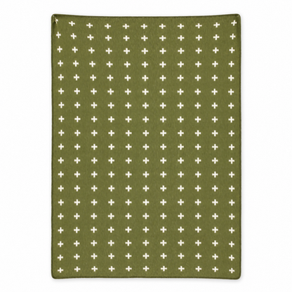 Mini Swiss Cross Recycled Cotton Throw Blanket — Kaki Green, studio design reference on white.
