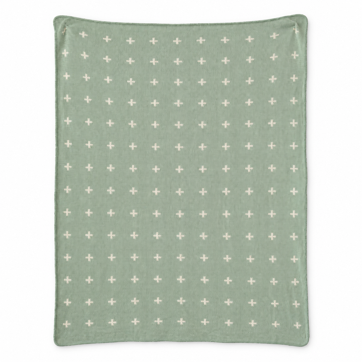 Mini Swiss Cross Recycled Cotton Throw Blanket — Sky Green, studio design reference on white.