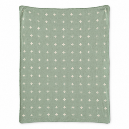 Mini Swiss Cross Recycled Cotton Throw Blanket — Sky Green, studio design reference on white.