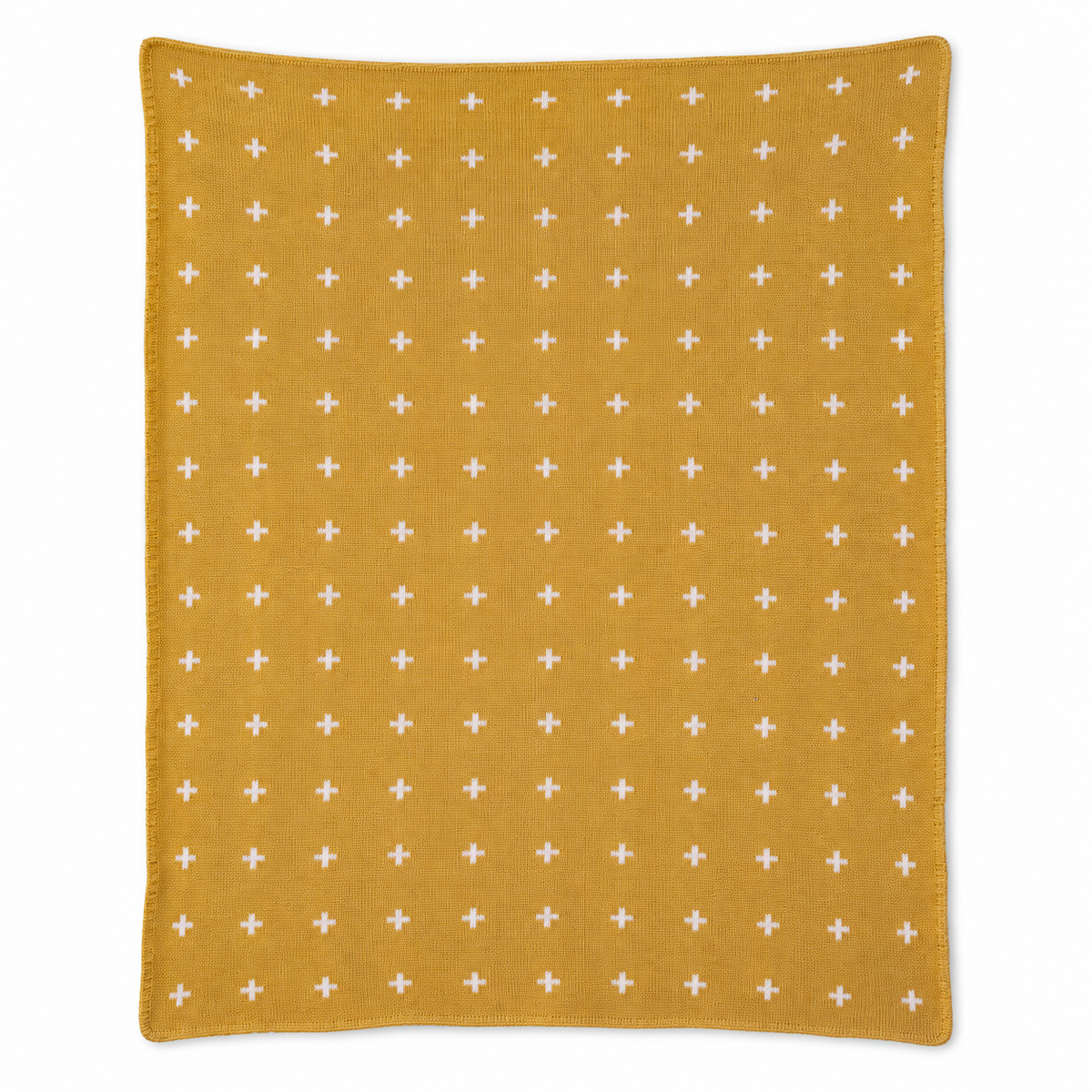 Mini Swiss Cross Recycled Cotton Throw Blanket — Straw, studio design reference on white.