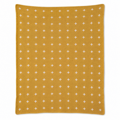 Mini Swiss Cross Recycled Cotton Throw Blanket — Straw, studio design reference on white.