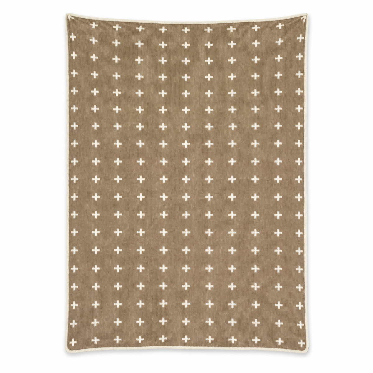 Mini Swiss Cross Recycled Cotton Throw Blanket — Taupe, studio design reference on white.