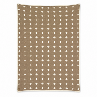 Mini Swiss Cross Recycled Cotton Throw Blanket — Taupe, studio design reference on white.