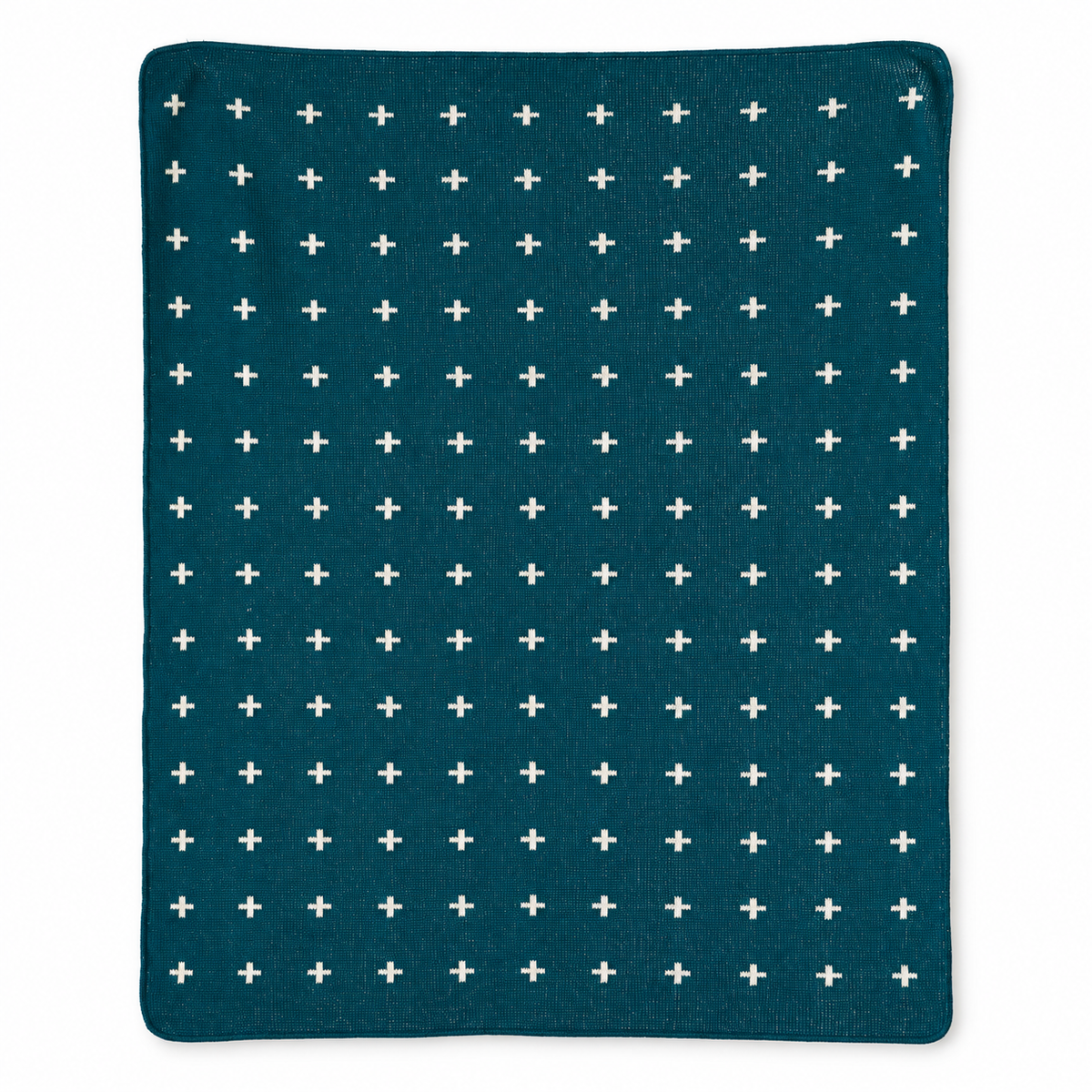 Mini Swiss Cross Recycled Cotton Throw Blanket — Teal, studio design reference on white.