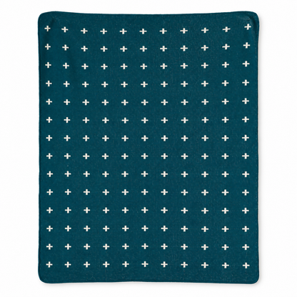 Mini Swiss Cross Recycled Cotton Throw Blanket — Teal, studio design reference on white.