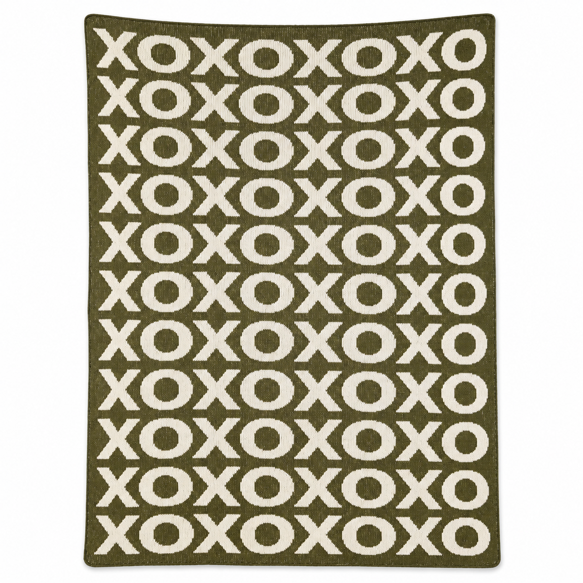 XO Recycled Cotton Throw Blanket | Expanded Color Collection — Kaki Green, studio design reference on white.