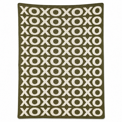 XO Recycled Cotton Throw Blanket | Expanded Color Collection — Kaki Green, studio design reference on white.