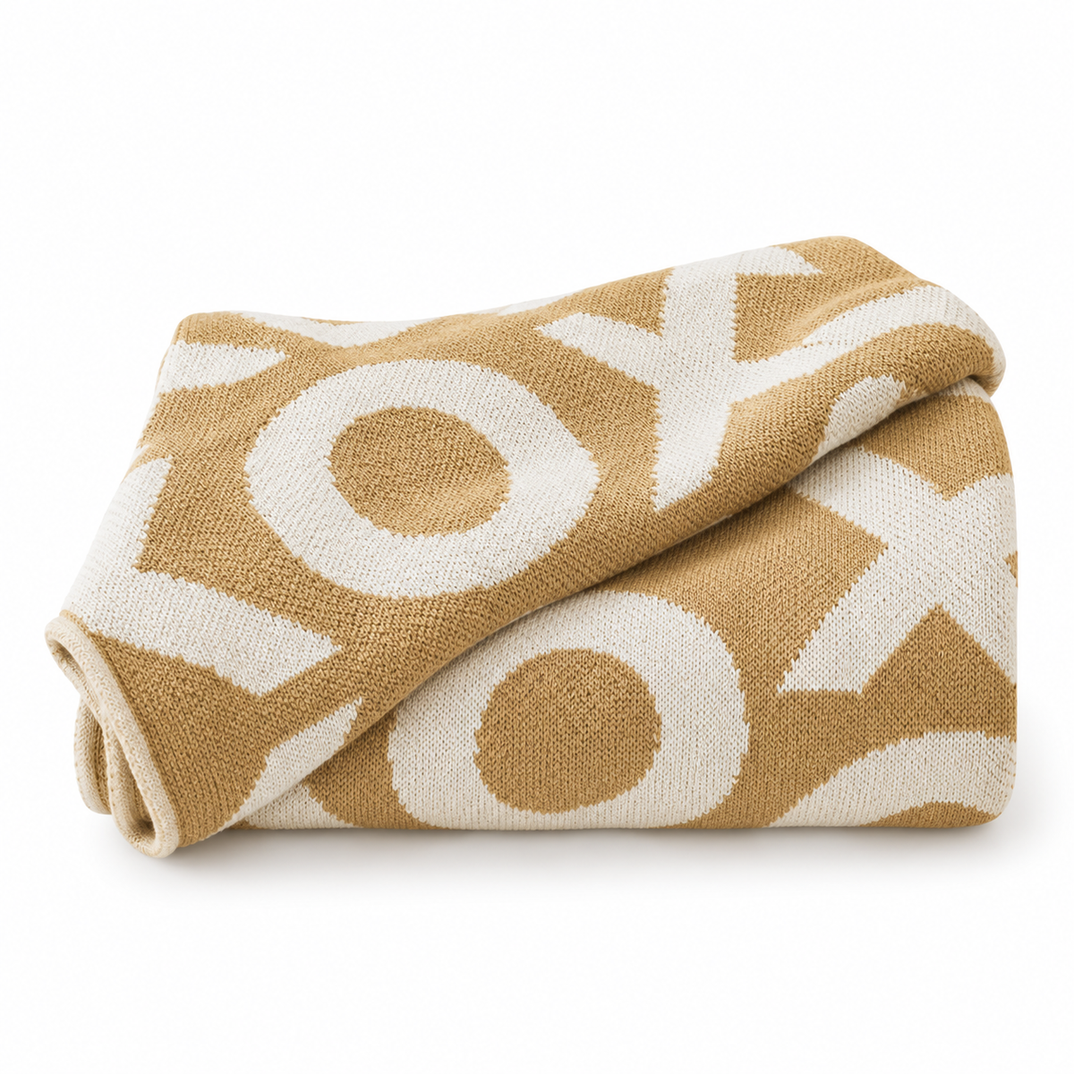 XO Recycled Cotton Throw Blanket | Expanded Color Collection — Straw, studio design reference on white.