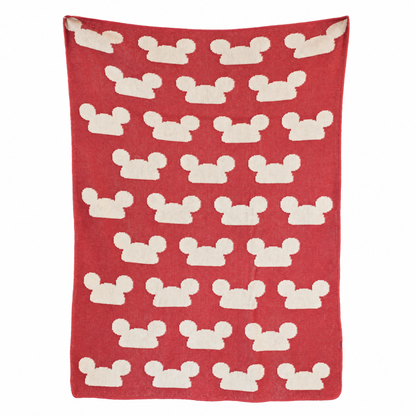 Modern Mouse Rust Red knit throw, studio design reference on white. Individual sample condition may vary.