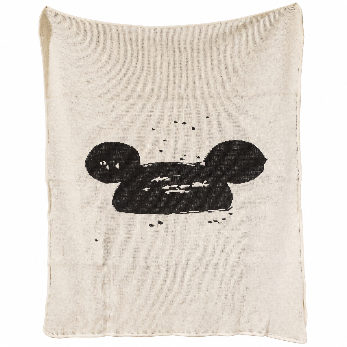 One-of-a-kind sample throw blanket — Single Large Messy Mouse Design | Natural. Design reference; approximately 30 x 40 inches, made in the USA.