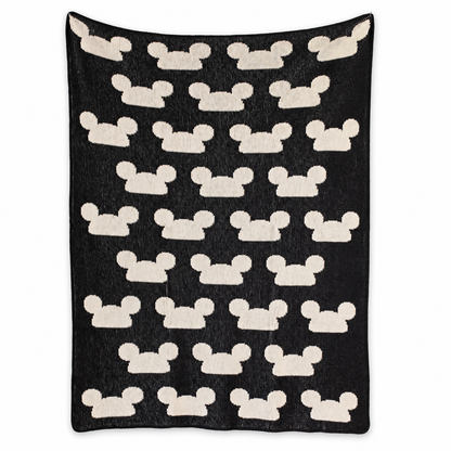 One of a Kind Recycled Cotton Blend Knit Throws — Modern Mouse Black 30X40, studio design reference on white. Individual sample condition may vary.