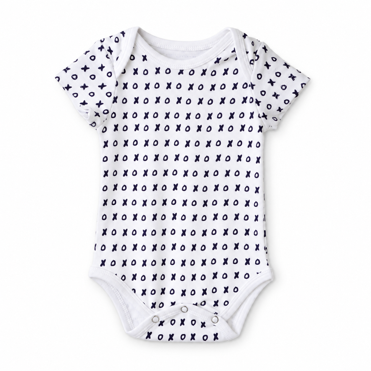 Organic Baby Short Sleeve Bodysuit | Signature Prints in B+W XO, front studio product photograph on white.