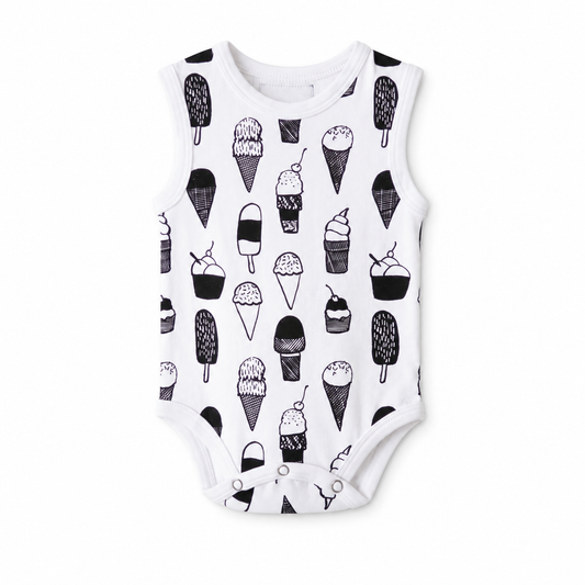 Organic Baby Tank Bodysuit | Signature Prints in Ice Cream Love, front studio product photograph on white.