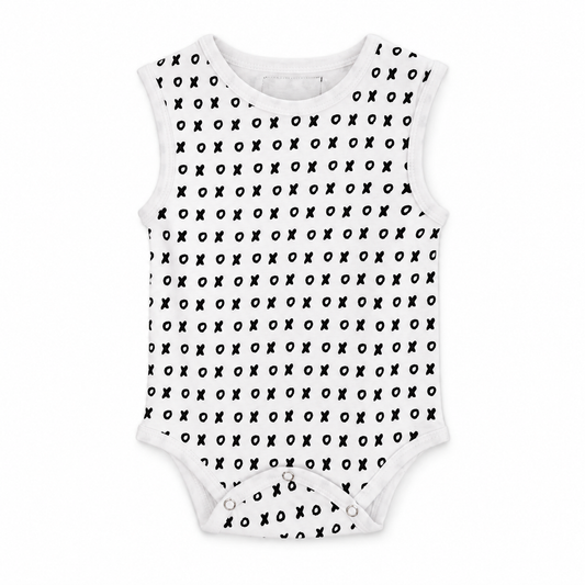 Organic Baby Tank Bodysuit | Signature Prints in B+W XO, front studio product photograph on white.