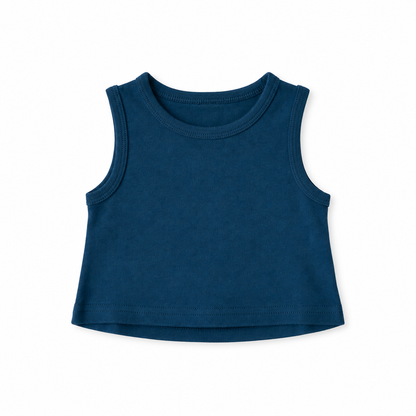 Organic Baby + Kids Tank in Sailor Blue, studio product view on white.