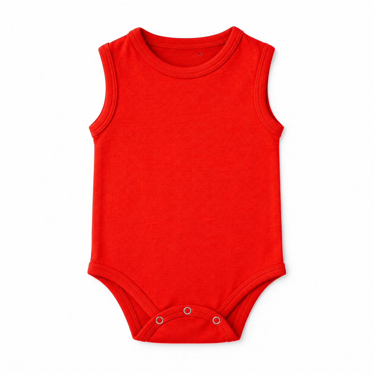 Organic Baby Tank Bodysuit in Cherry Tomato, studio product view on white.