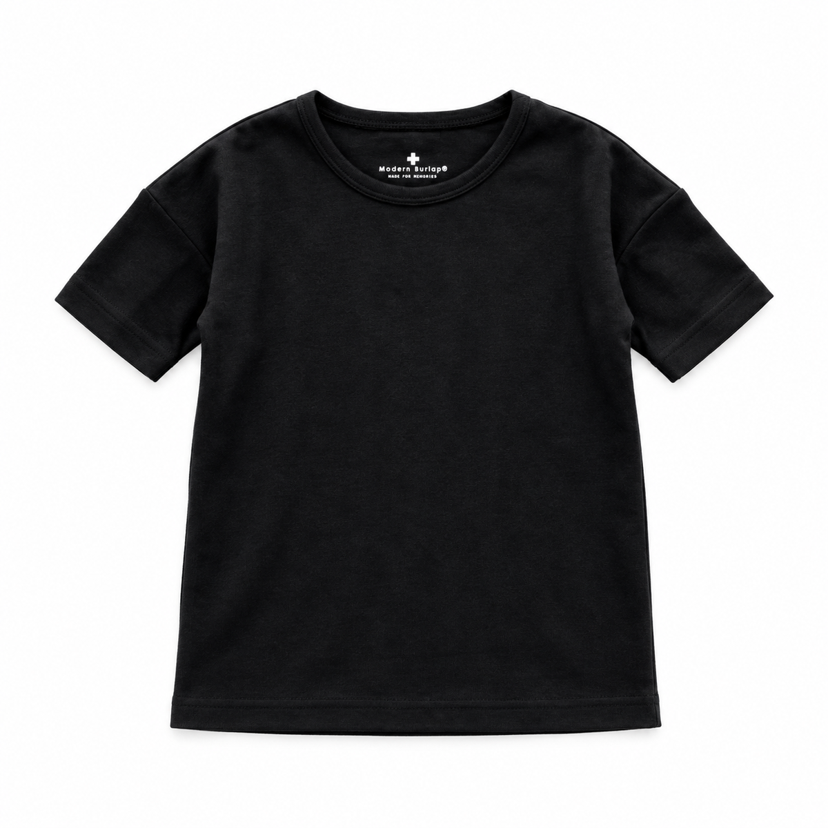 Organic Baby + Kids Slouch Dress in Black, studio product view on white.
