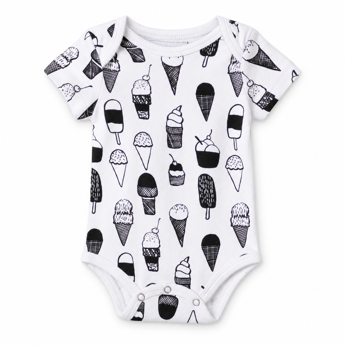 Organic Baby Short Sleeve Bodysuit | Signature Prints in Ice Cream Love, studio product photo on white.