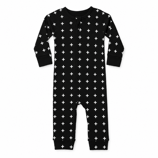 Organic Baby Thermal Zip Coverall | Swiss Cross, studio product photo on white.