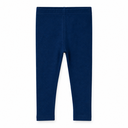 Organic Baby + Kids Leggings | Solid Colors in Navy Peony, studio product photo on white.