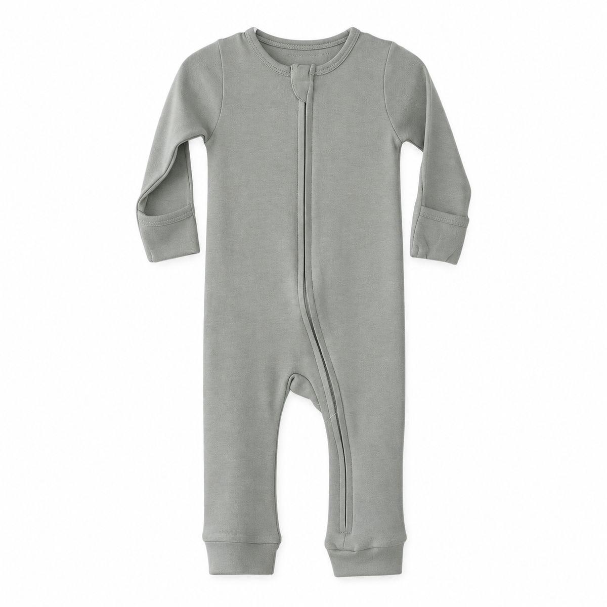 Organic Baby Zip Coverall | Solid Colors in Silver, studio product photo on white.