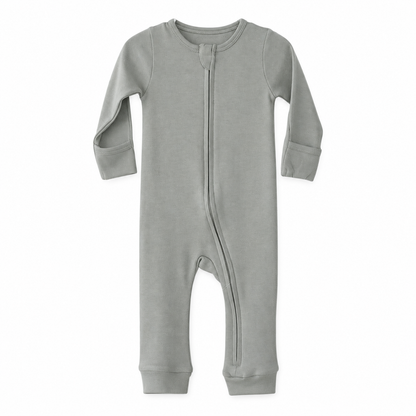 Organic Baby Zip Coverall | Solid Colors in Silver, studio product photo on white.