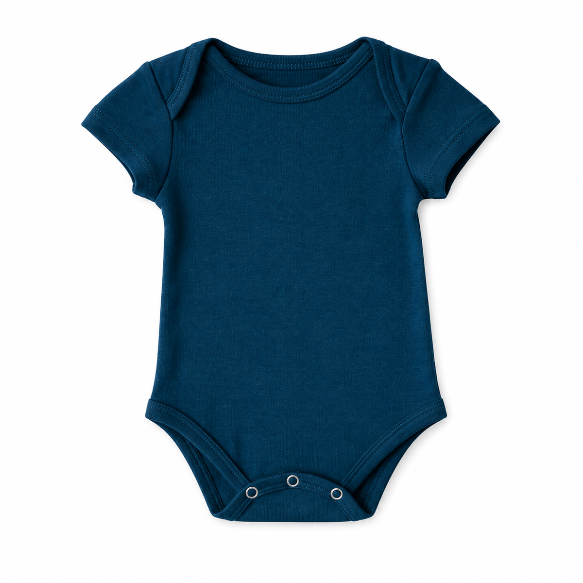 Organic Baby Short Sleeve Bodysuit | Solid Colors in Sailor Blue, studio product photo on white.
