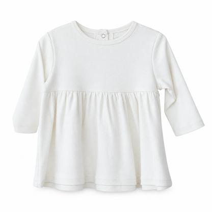 Organic Baby + Kids Long Sleeve Dress | Solid Colors in Eggnog, studio product photo on white.