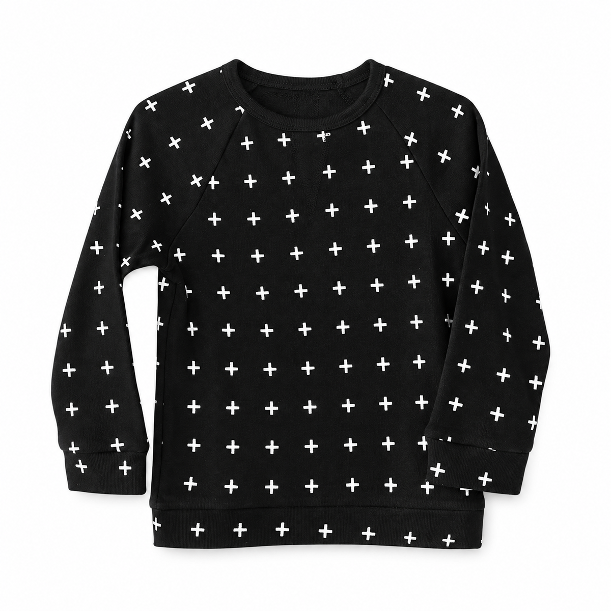 Baby + Kids Organic Lightweight Sweatshirt | Signature Prints in White on Black Swiss Cross, studio product photo on white.